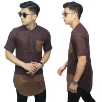 Baju Muslim Kurta Gamis Pendek Two Tone Brown